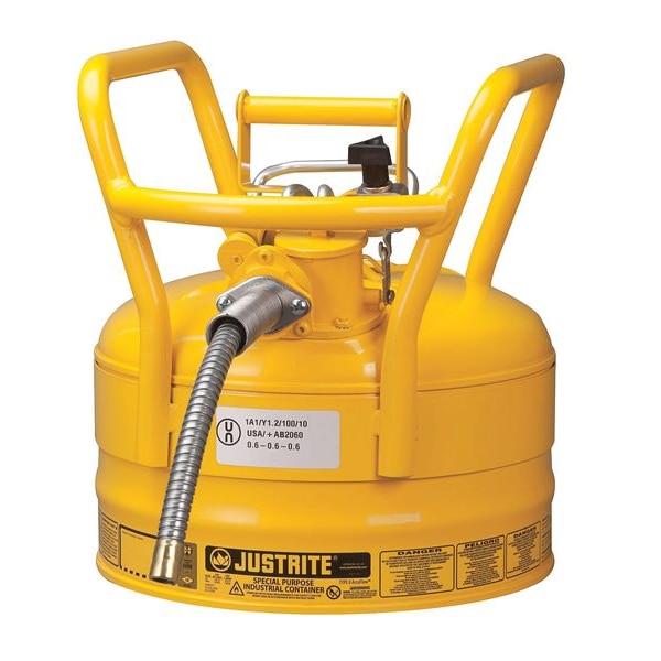 Justrite Type II Safety Can, Steel, 2.5 gal, Yellow, 11 3/4 in Dia., Diesel - 7325220