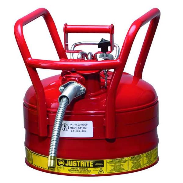 Justrite Safety Can, Steel, 2.5 gal, Red, 11 3/4 in Dia., Flammables - 7325130