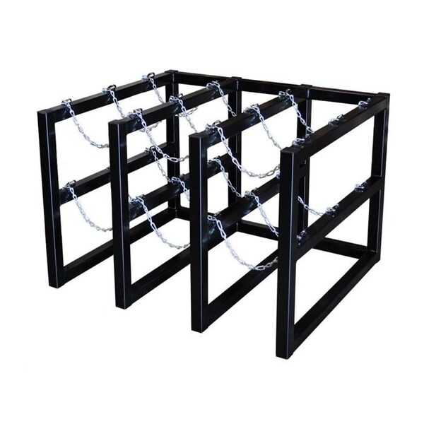 Justrite Cylinder Tube Rack, 3 Wide x 3 Deep, 44"W x 38"D x 30"H, 9 Cylinder Cap. - 35134