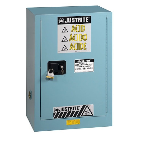Justrite Corrosive Safety Cabinet, 12 gal, 1 Shelves, Steel, 23-1/4 in W x 35" H x 18 in D, Blue - 8912222