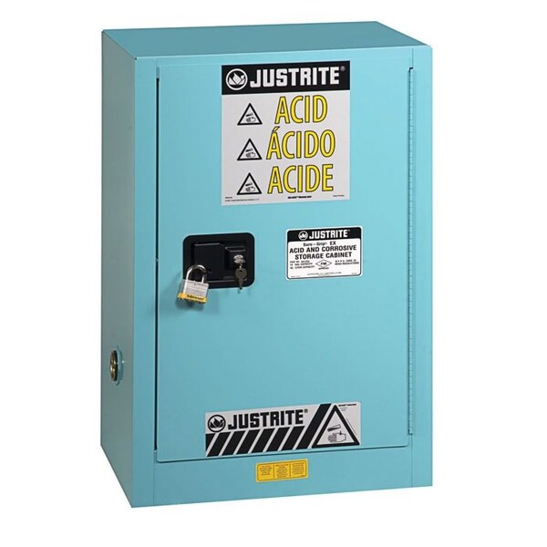 Justrite Corrosive Safety Cabinet, 12 gal, 1 Shelves, Steel, 23-1/4 in W x 35" H x 18 in D, Blue - 8912022
