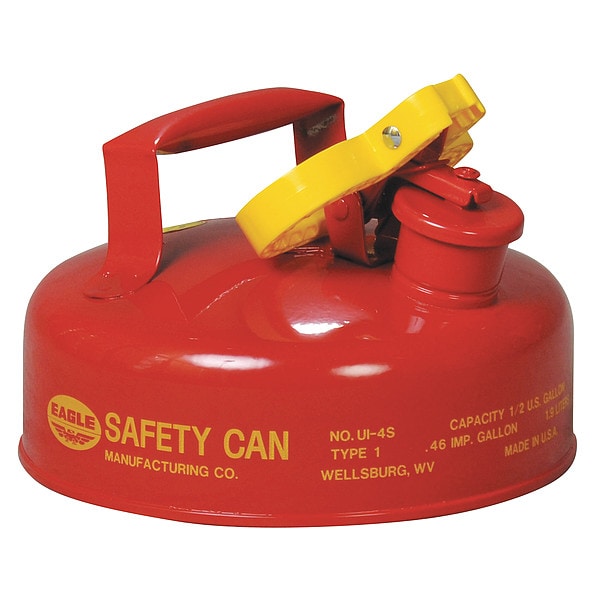 Eagle Mfg Safety Can, Galvanized steel, 1/2 gal, Red, 9 in Dia., Flammables - UI4S