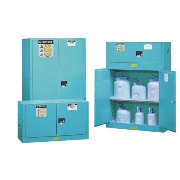Justrite Corrosives Safety Cabinet, 12 gal, 1 Shelves, Steel, 43 in W x 18 in H x 18 in D, Blue - 891302