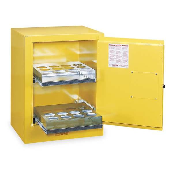 Justrite Flammables Safety Cabinet, 24 Aerosol Cans, 1 Shelves, Steel, 21 in W x 27 in H x 18 in D, Yellow - 890500
