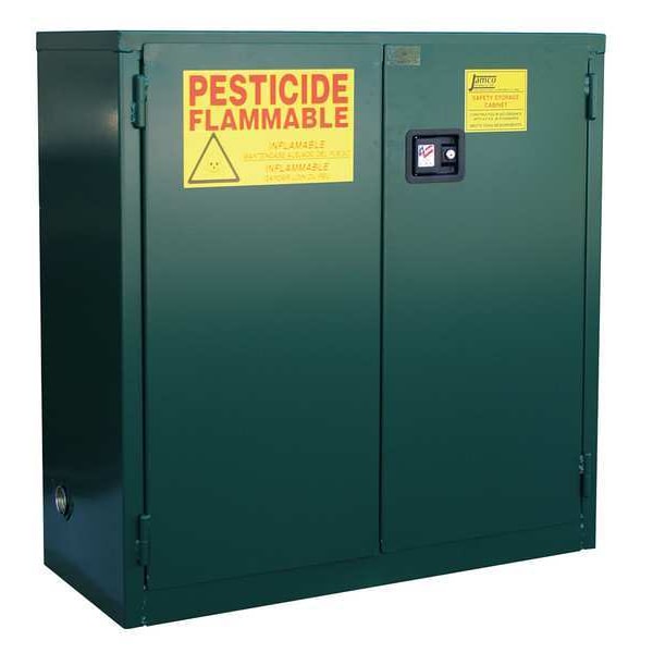 Jamco Pesticides Safety Cabinet, 18 gal, 2 Shelves, Steel, 23 in W x 44 in H x 18 in D, Green - FK18