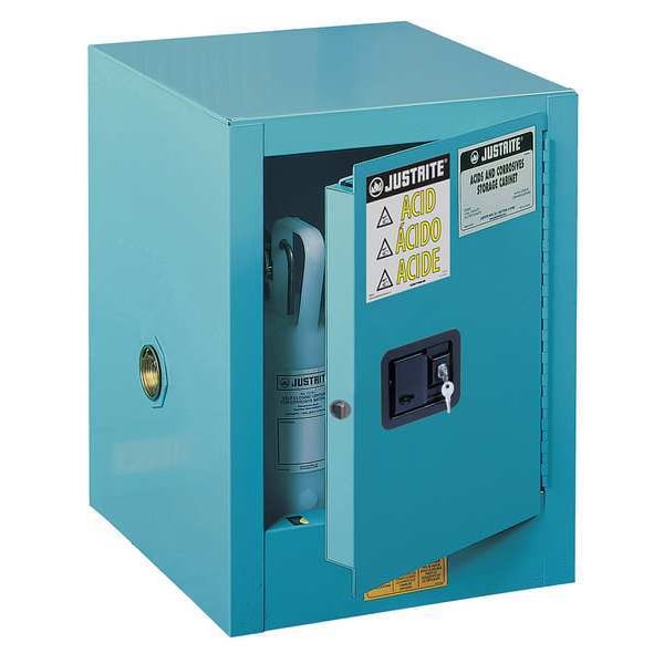 Justrite Corrosives Safety Cabinet, 4 gal, 1 Shelves, Steel, 17 in W x 22 in H x 17 in D, Blue - 890422