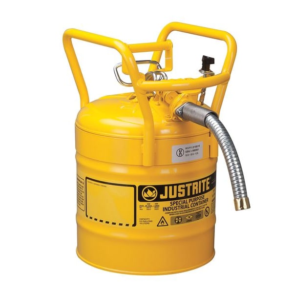 Justrite Safety Can, Steel, 5 gal, Yellow, 11 3/4 in Dia., Diesel - 7350230