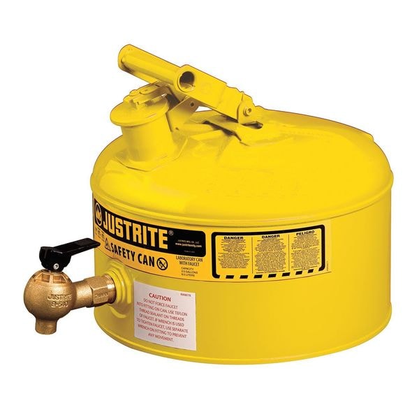 Justrite Safety Can, Steel, 2.5 gal, Yellow, 11 3/4 in Dia., Diesel - 7225240