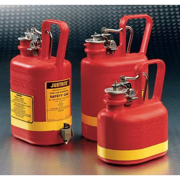 Justrite Safety Can, Polyethylene, 1 gal, Red, 7 1/4 in Dia., Flammables - 14169