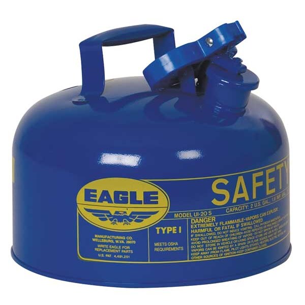 Eagle Mfg Safety Can, Galvanized steel, 2 gal, Blue, 11 1/4 in Dia., Kerosene - UI20SB