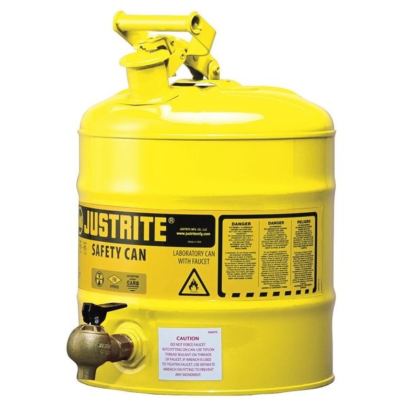 Justrite Safety Can, Galvanized Steel, 5 gal, Yellow, 11 3/4 in Dia., Diesel - 7150240