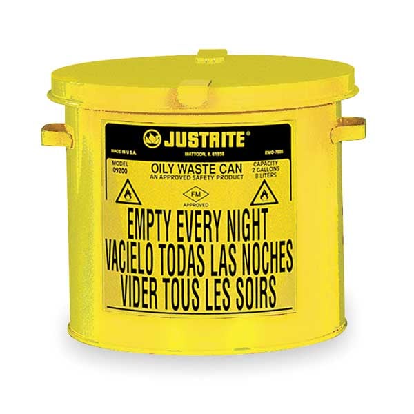 Justrite Countertop Oily Waste Can, 2 Gal., Yellow - 09200Y