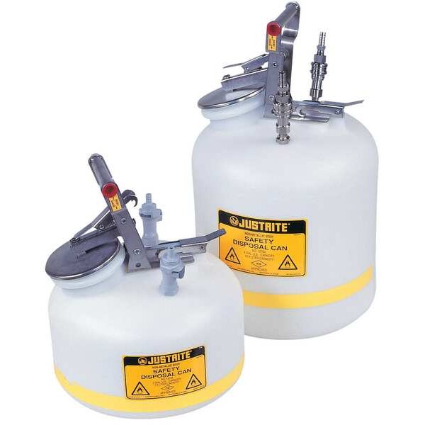 Justrite HPLC Waste Can, Polyethylene, Polypropylene, 2 gal, White, 12 in Dia., Solvents - TF12752