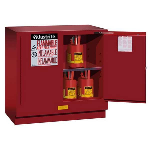 Justrite Flammables Safety Cabinet, 22 gal, 1 Shelves, Steel, 35 in W x 35 in H x 22 in D, Red - 892321