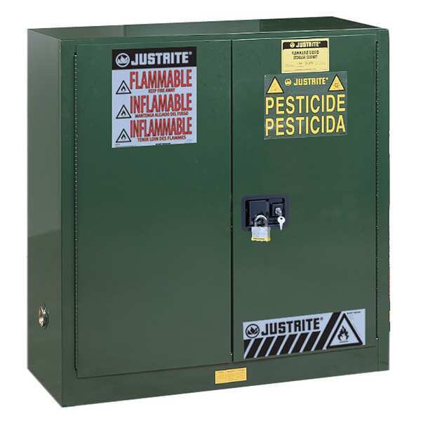 Justrite Pesticides Safety Cabinet, 30 gal, 1 Shelves, Steel, 43 in W x 44 in H x 18 in D, Green - 893024