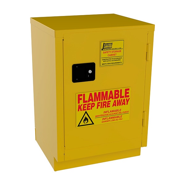 Jamco Flammables Safety Cabinet, 12 gal, 1 Shelves, Steel, 24 in W x 35 in H x 22 in D, Yellow - BK12YP