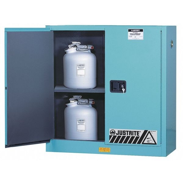 Justrite Corrosives Safety Cabinet, 30 gal, 1 Shelves, Steel, 43 in W x 44 in H x 18 in D, Blue - 8930022