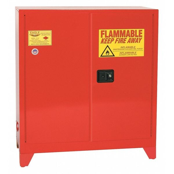Eagle Mfg Flammables Safety Cabinet, 40 gal, 3 Shelves, Steel, 43 in W x 48 in H x 18 in D, Red - PI32XLEGS