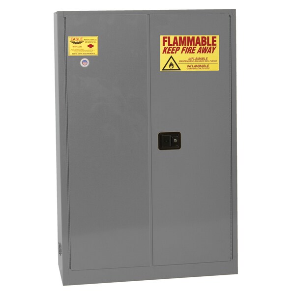 Eagle Mfg Flammables Safety Cabinet, 45 gal, 2 Shelves, Steel, 43 in W x 65 in H x 18 in D, Gray - 4510XGRAY