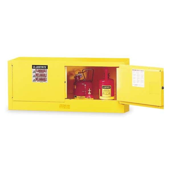 Justrite Flammables Safety Cabinet, 12 gal, 0 Shelves, Steel, 43 in W x 18 in H x 18 in D, Yellow - 891300