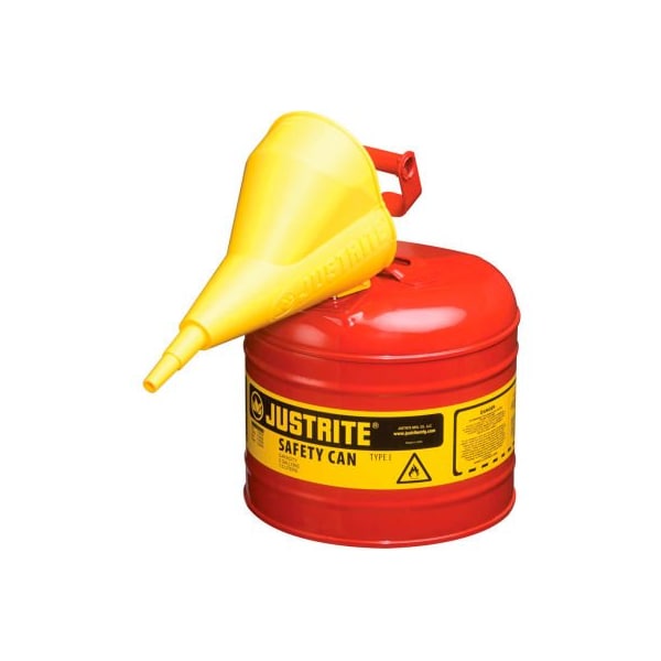 Justrite Funnel, Steel/Polypropylene Funnel, 2 gal, Red, 9 1/2 in Dia. - 7120110