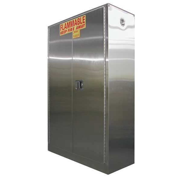 Securall Stainless Steel Flammable Storage, 45 gal, 2 Shelves, Stainless Steel, 43 in W x 65 in H x 18 in D - A145-SS