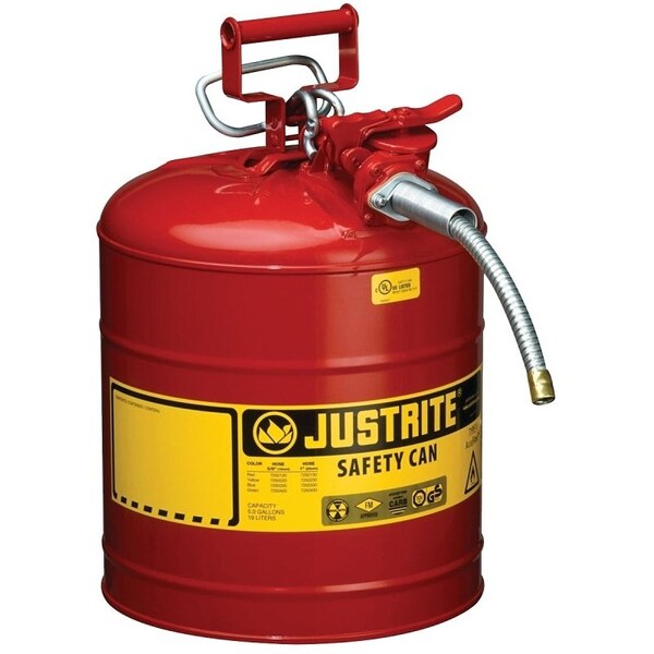 Justrite Safety Can, Steel, 5 gal, Red, 11 3/4 in Dia. - 7250120