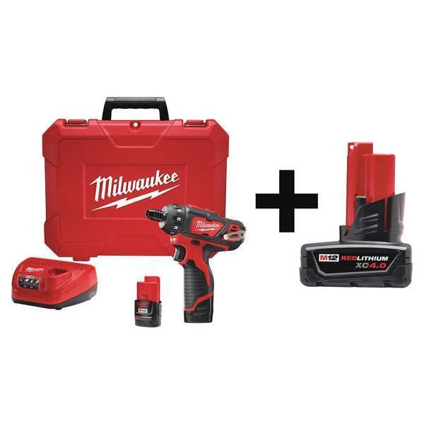 Milwaukee Tool Cordless Screwdriver Kit, Ergonomic, 12V, Battery Included (1.5 Ah) - 2406-22, 48-11-2440