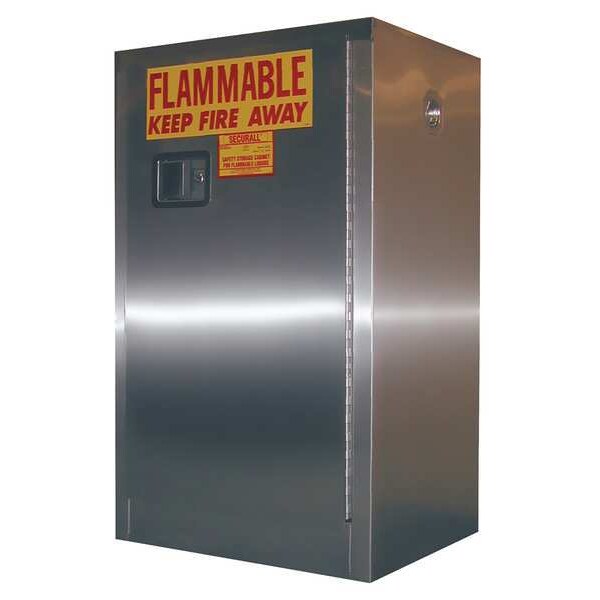 Securall Stainless Steel Flammable Storage, 12 gal, 1 Shelves, Stainless Steel, 24 in W x 35 in H x 18 in D - A105-SS