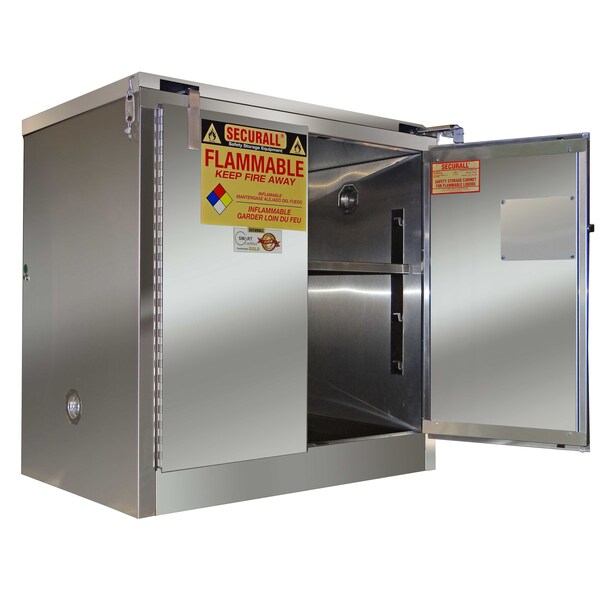 Securall Stainless Steel Flammable Storage, 30 gal, 1 Shelves, Stainless Steel, 26 in W x 37 in H x 24 in D - A331-SS