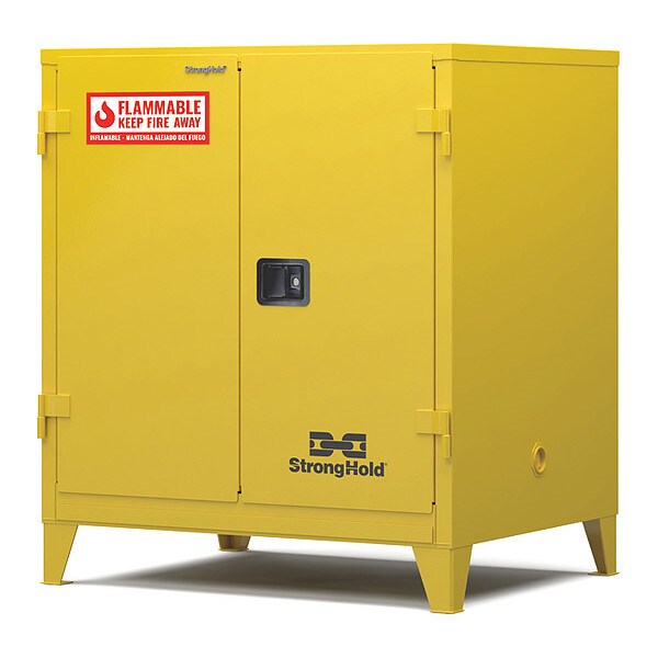 Strong Hold Flammable Safety Cabinet, 60 gal., 60 gal, 2 Shelves, 14 ga. Steel, 43 in W x 34 in D - 60FS-MC-2