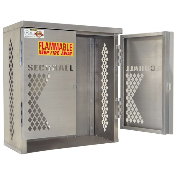 Securall 2 Cylinder Vertical Steel LP & Oxygen Gas Storage Cabinet, Standard Door, Yellow - LP2S-STEEL