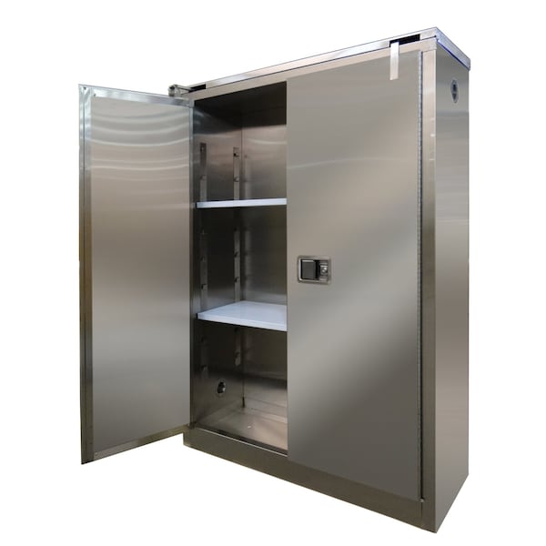 Securall Stainless Steel Flammable Storage, 60 gal, 2 Shelves, Stainless Steel, 31 in W x 67 in H x 31 in D - A360-SS