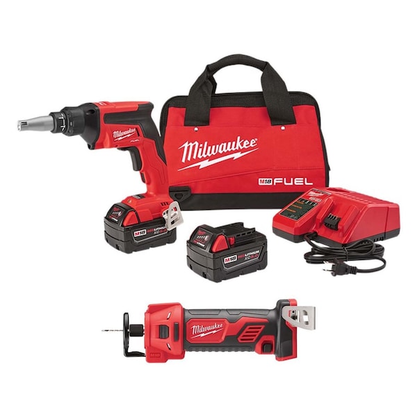 Milwaukee Tool Cordless Drywall Screw Gun, Cut Out Tool - 2866-22, 2627-20
