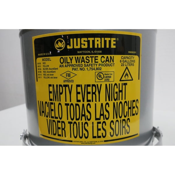 Justrite 0 Six Gallon Oily Waste Can Other Safety Equipment - 9104