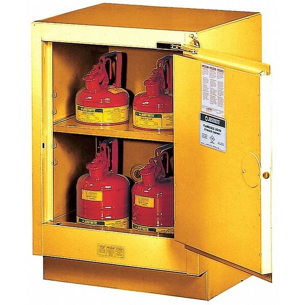 Justrite Flammables Safety Cabinet, 15 gal, 1 Shelves, Steel, 24 in W x 35-3/4" H x 21-5/8 in D, Yellow - 882400