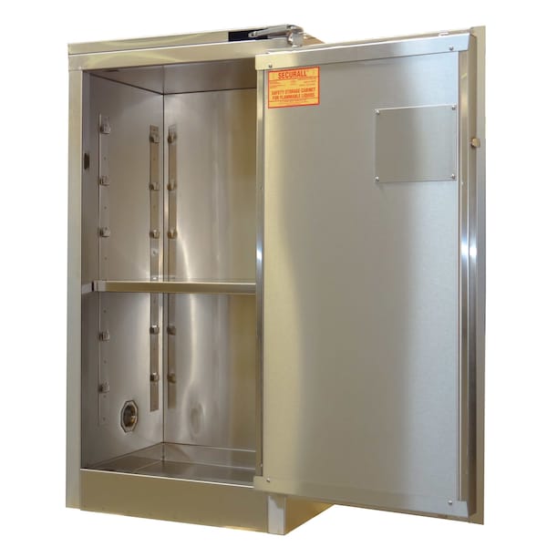 Securall Stainless Steel Flammable Storage, 12 gal, 1 Shelves, Stainless Steel, 24 in W x 37 in H x 18 in D - A305-SS