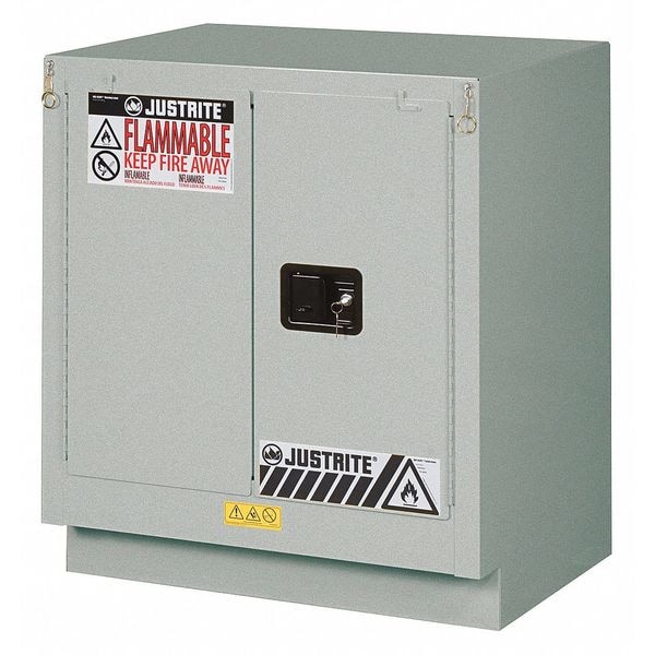 Justrite Corrosive Safety Cabinet, 19 gal, 1 Shelves, Steel, 30 in W x 35-3/4" H x 21-5/8 in D, Silver - 8831242