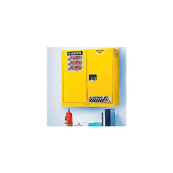 Justrite 20 gal, 3 Shelves, 18-Gauge Steel, 43 in W x 44 in H x 12 in D, Yellow - 893400