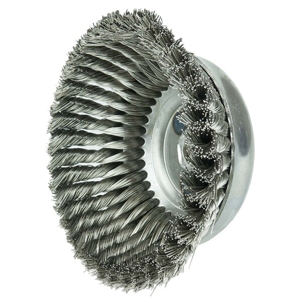 Weiler 6" Single Row Knot  Cup Brush.023" Stainless , 5/8"-11 UNC Nut - 12886