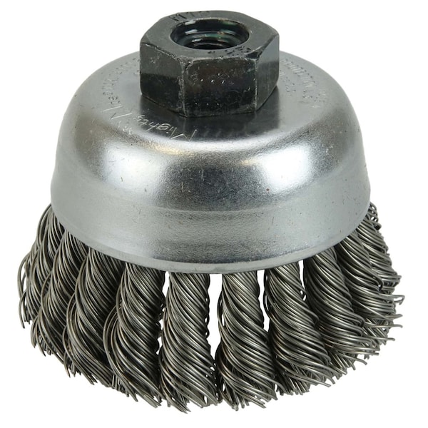 Weiler 2-3/4" Single Row Knot Wire Cup Brush .020" Steel Fill M10x1.25 Nut - 13281