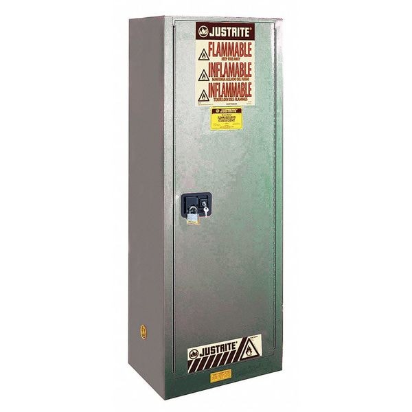 Justrite Flammable Liquid Safety Cabinet, 22 gal, 3 Shelves, Galvanized Steel, 23-1/4 in W x 65" H x 18 in D - 892203