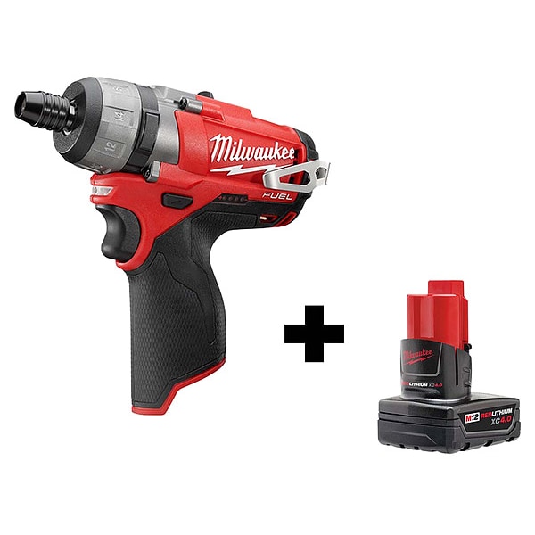 Milwaukee Tool Cordless Screwdriver, Chuck Size 1/4 in, 12V, Includes Battery (3.0 Ah) - 2402-20, 48-11-2440