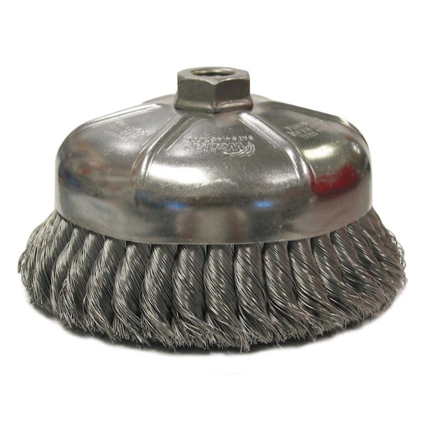 Weiler 6" Single Row Knot Wire Cup Brush .035" Steel Fill 5/8"-11 UNC Nut - 12866