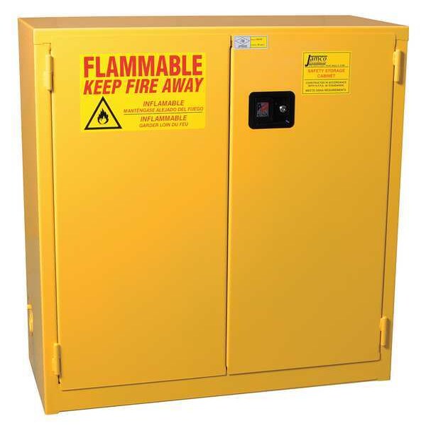 Jamco Flammables Safety Cabinet, 30 gal, 1 Shelves, Steel, 43 in W x 44 in H x 18 in D, Yellow - BS30YP