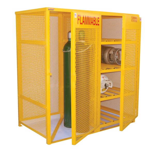 Vestil Yellow Cylinder Cabinet Horizontal & Vertical 8-10 Cylinder Capacity - CYL-H8-V510