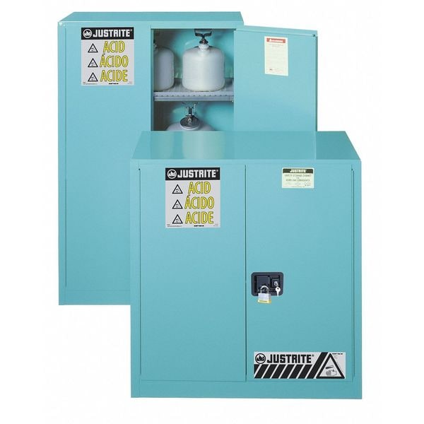 Justrite Corrosives Safety Cabinet, 22 gal, 1 Shelves, Steel, 35 in W x 35 in H x 22 in D, Blue - 892322