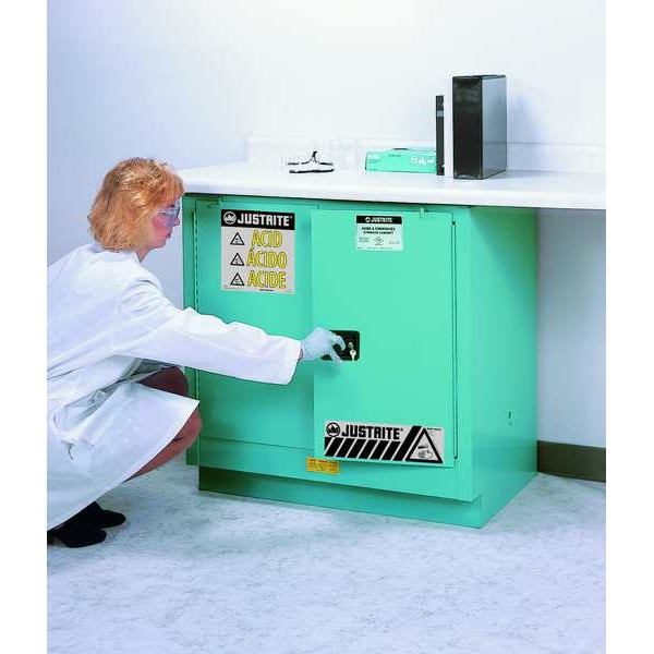 Justrite Corrosives Safety Cabinet, 22 gal, 1 Shelves, Steel, 35 in W x 35 in H x 22 in D, Blue - 892322
