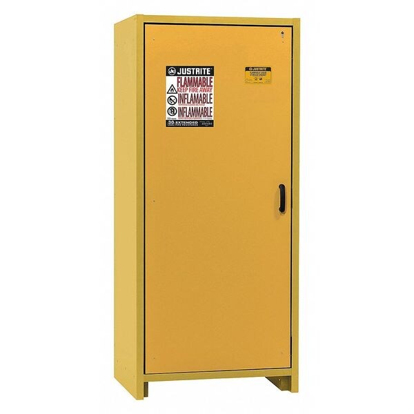 Justrite Flammables Safety Cabinet, 30 gal, 3 Shelves, Steel, 34 1/4 in W x 76 in H x 24 in D, Yellow - 22601
