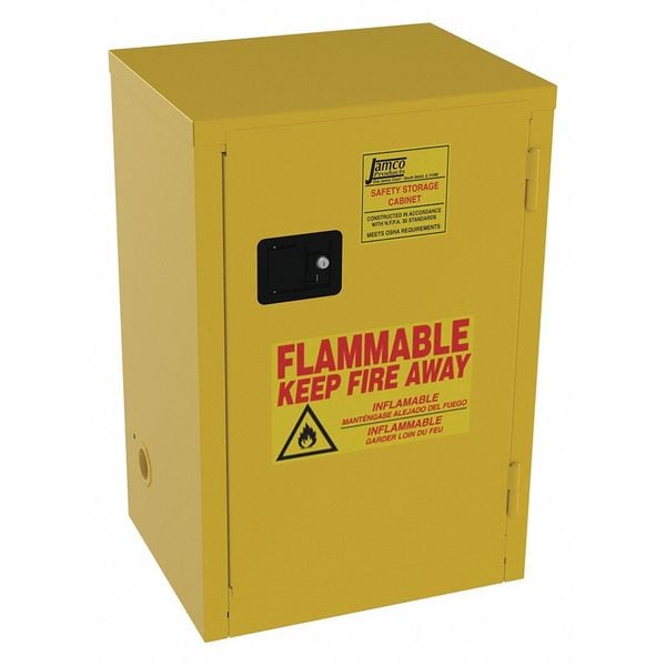 Jamco Flammables Safety Cabinet, 12 gal, 1 Shelves, Steel, 23 in W x 35 in H x 18 in D, Yellow - BJ12YP